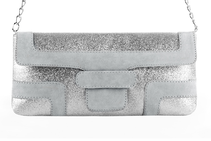 Pearl grey and light silver matching shoes and clutch. View of clutch - Florence KOOIJMAN